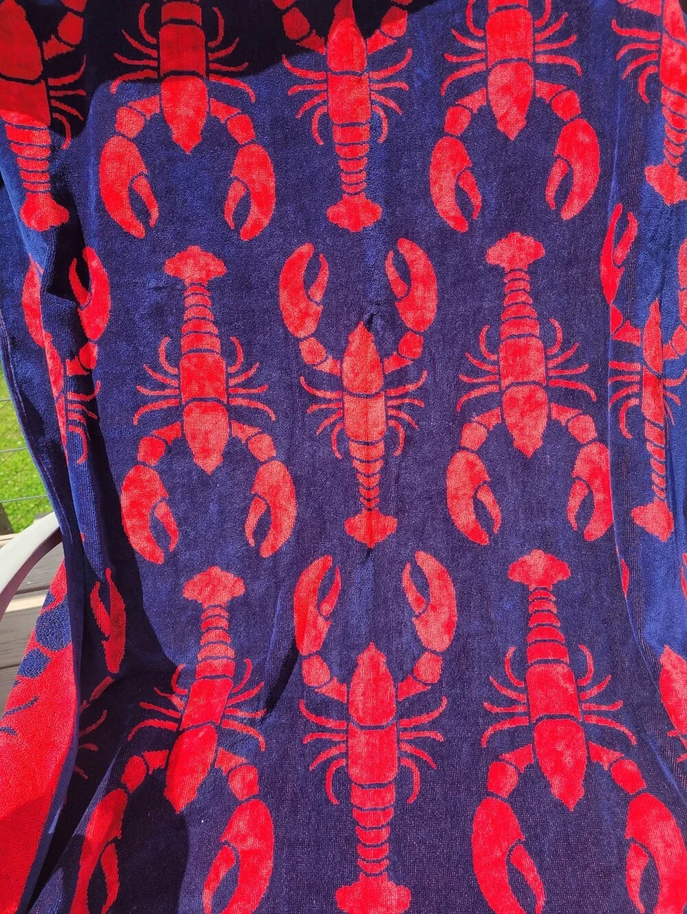 NEW Caro Navy Beach Towel with Red Lobster Pattern